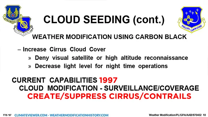 Weather Modification Test Technology Symposium 1997 - Contrail Cirrus Cloud Creation with Carbon Black