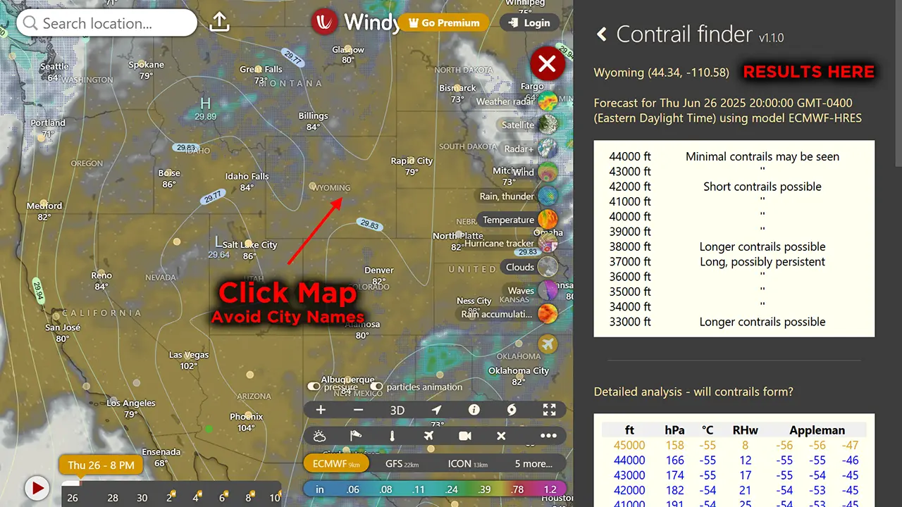 Installing and running Contrail Finder Plugin on Windy.com. Step 1
